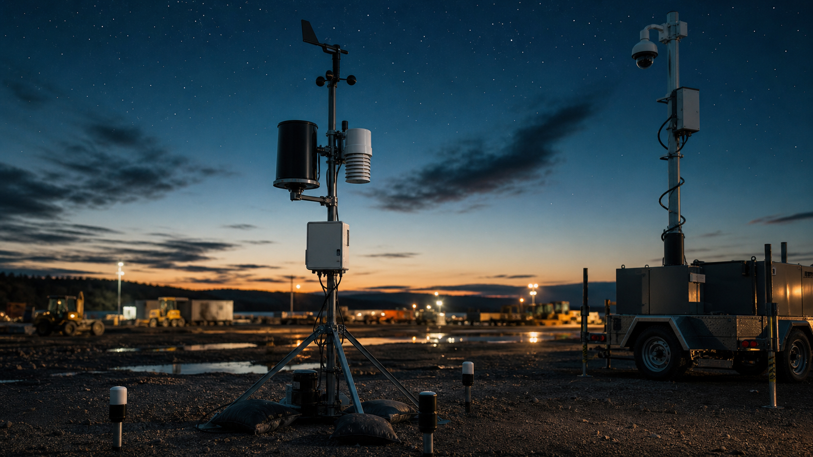 Remote weather station and sensors at a field site